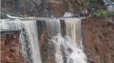 Shillong–Dawki Highway Closed After Massive Road Washout Near Laitlyngkot Amid Heavy Rains