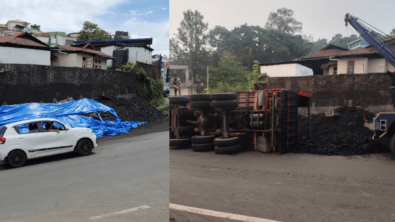 Meghalaya: Coal Truck Overturns at Jaiaw Langsning
